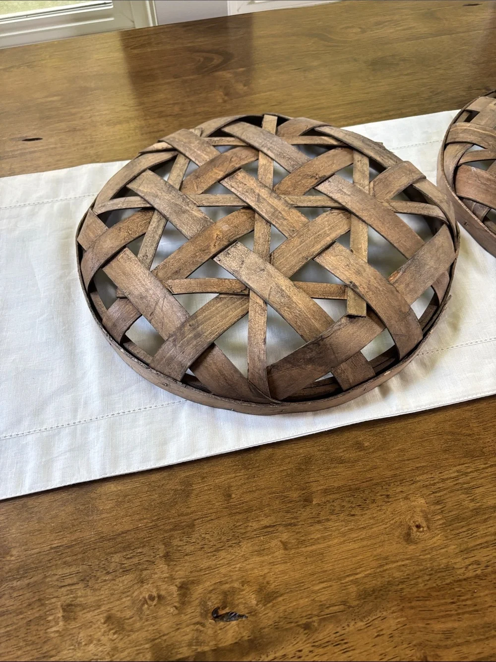 2 Handwoven Round Woven Tray - Brown